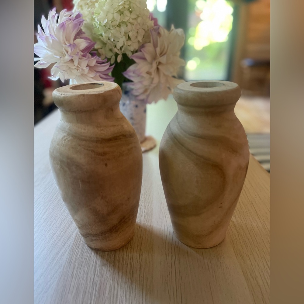 MUD PIE Paulownia Wooden Vases | LOT OF 2 | For Dried Flowers